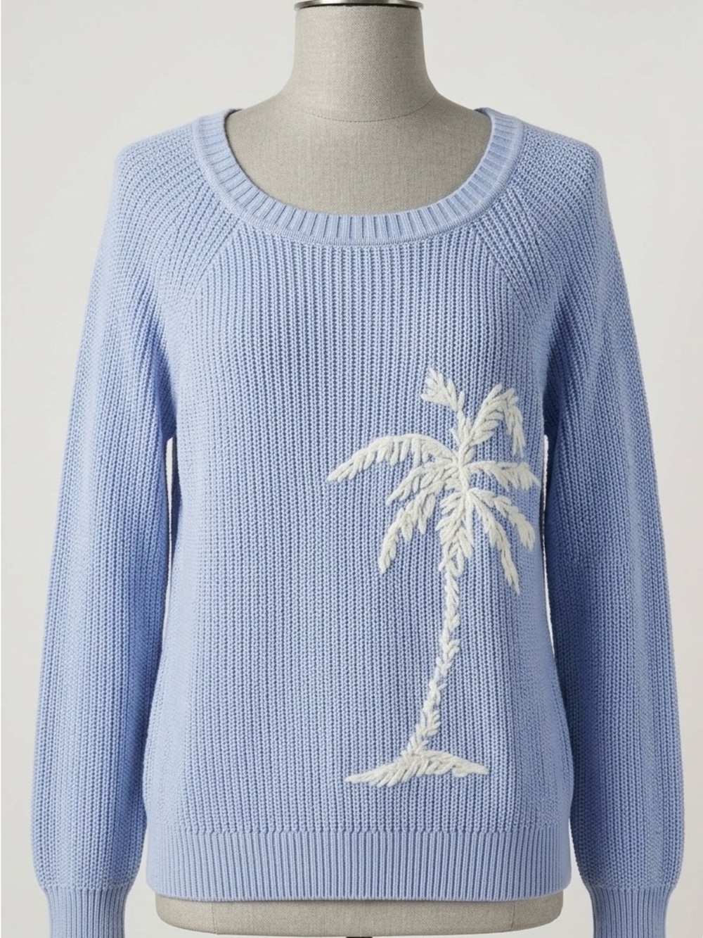 Tommy Bahama Breezy Palm Sweater Womens Small Light Blue Ribbed Knit